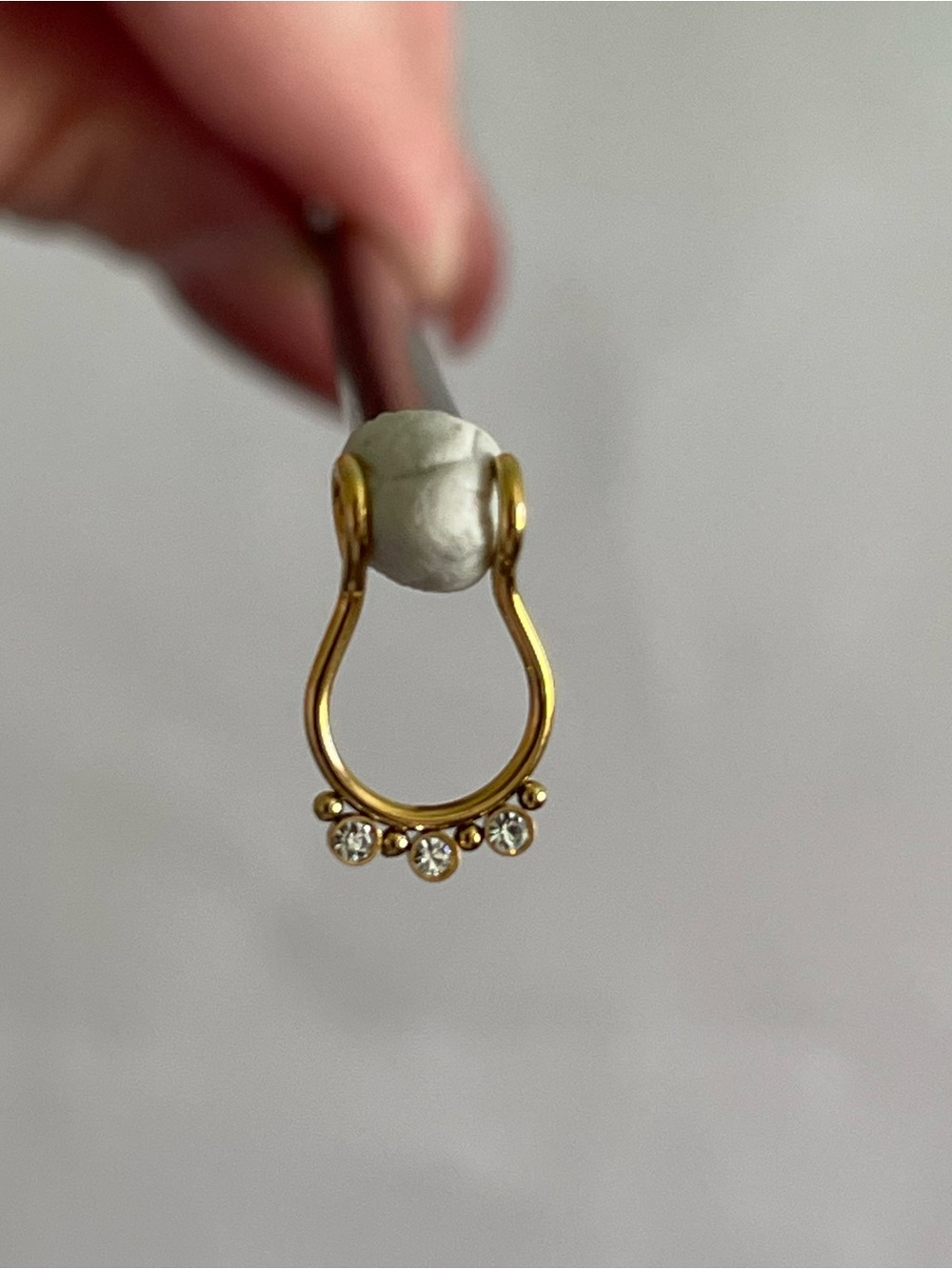 Gold Septum Clip On Hoop with Crystal Accents - Picture 3 of 6